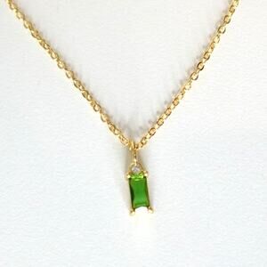Green Rectangle Cubic Zirconia Pendant on a Gold tone Chain